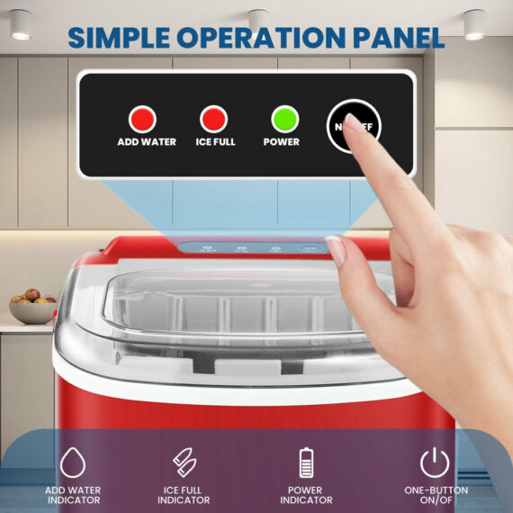 KISSAIR Portable Countertop Ice Maker, 26 lbs/24H, Quick 9 Cubes in 6 Mins, Self-Cleaning, Compact Design