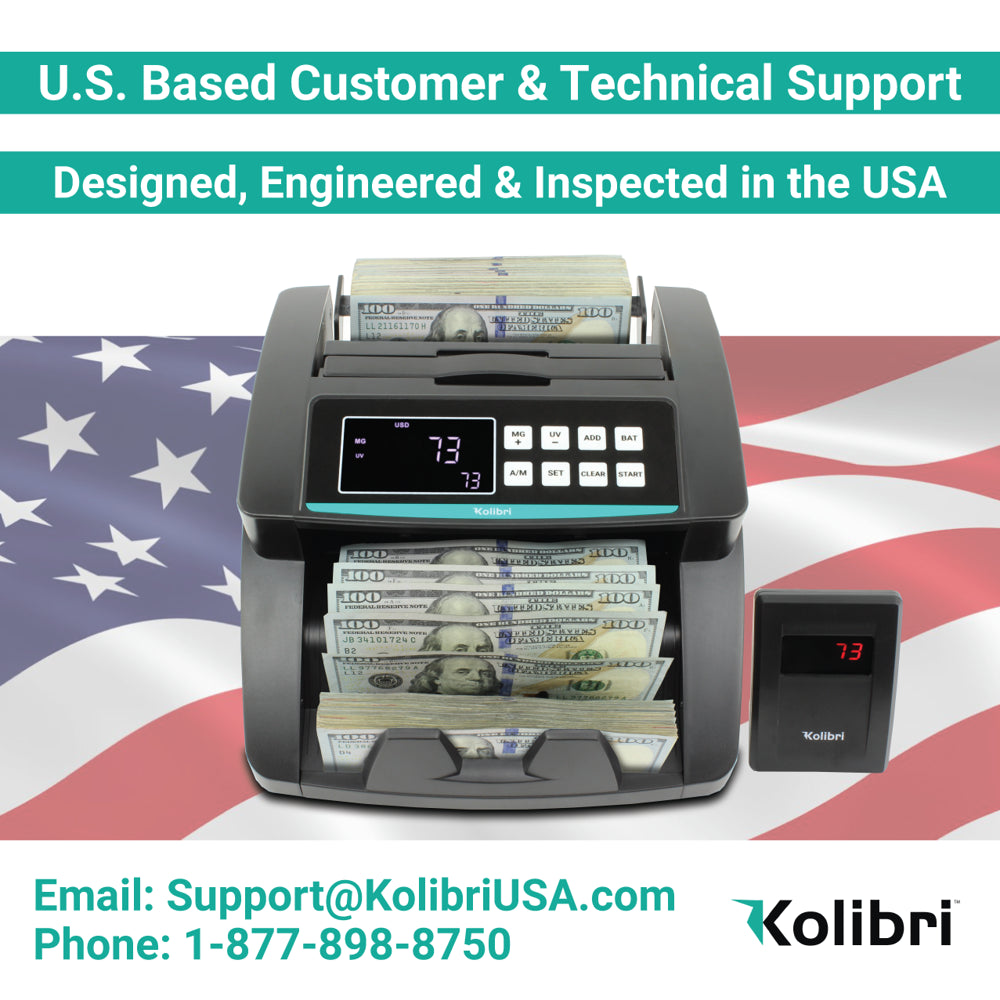 Kolibri Automatic Bill Counter with 1500 Bills/Min Speed, Advanced Counterfeit Detection, LED Display, Portable for Business Use