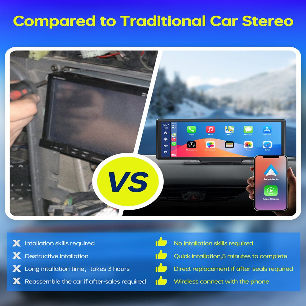 Lamtto 9.26" Wireless Car Stereo with Apple CarPlay & Android Auto, Voice Control, GPS, Backup Camera Support