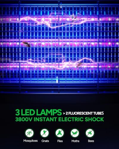 LED Bug Zapper Indoor  10 Years Lifespan 3 Lamps Sustainable Less Power  3800V Powerful Electric Mosquito Zapper  Durable Fly Trap Mosquito Trap  Fly Killer Fly Zapper -MA009