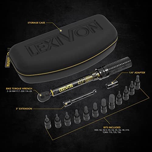 LEXIVON Bike Torque Wrench 1/4-Inch Dr. 15-Piece Kit | 72-Tooth Gear  Dual-Direction Click Type 2~26 Nm / 17.7~230.1 in-lb (LX-191)