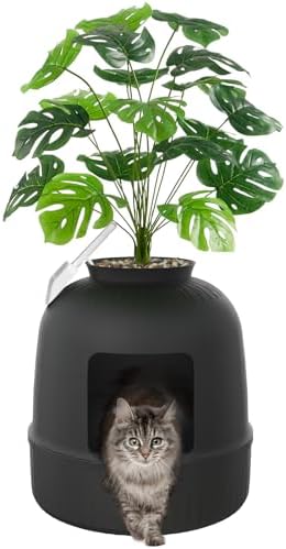 Lifewit Litter Box Cat with Faux Plant & Scoop(Random Color)  Hidden Enclosure Litter Tray with Odor Control & Carbon Filter in Living Room/Bedroom/Bathroom Corner  Black