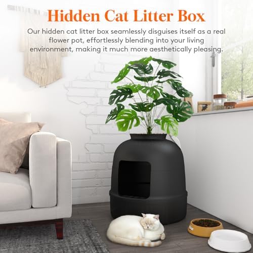 Lifewit Litter Box Cat with Faux Plant & Scoop(Random Color)  Hidden Enclosure Litter Tray with Odor Control & Carbon Filter in Living Room/Bedroom/Bathroom Corner  Black