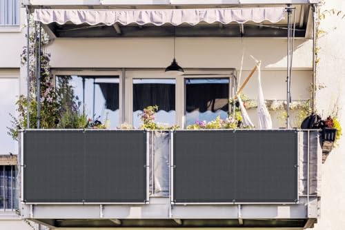 LOVE STORY 3'x10' Charcoal Balcony Privacy Screen Fence Cover (HDPE) UV Protection Weather-Resistant 3 FT Height Shield for Deck  Patio  Backyard  Outdoor Pool  Porch  Railing