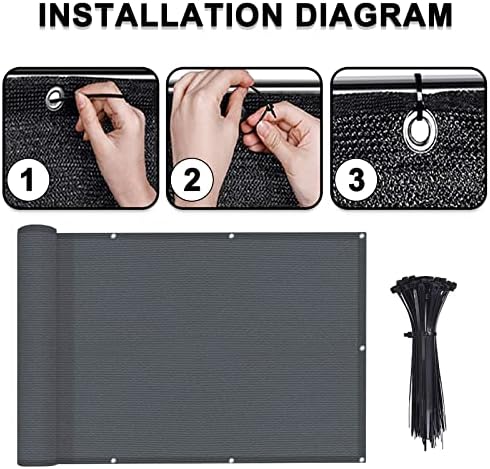 LOVE STORY 3’x10′ Charcoal Balcony Privacy Screen Fence Cover (HDPE) UV Protection Weather-Resistant 3 FT Height Shield for Deck  Patio  Backyard  Outdoor Pool  Porch  Railing