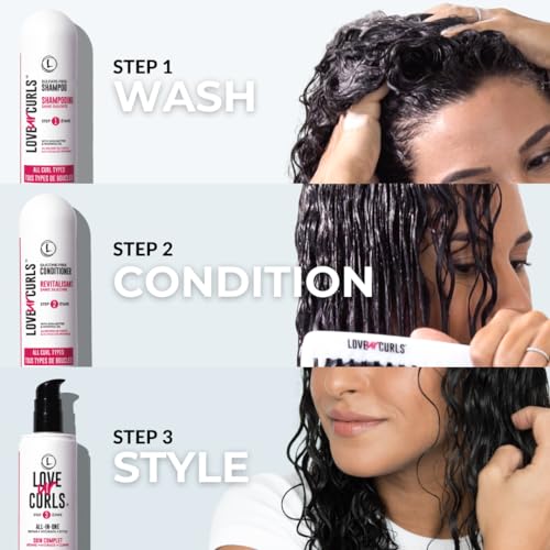 LUS (Love Ur Self) 3-Step System Shampoo and Conditioner Set with All-in-One Styler for Curly Hair Nongreasy & Moisturizing - 8.5oz each
