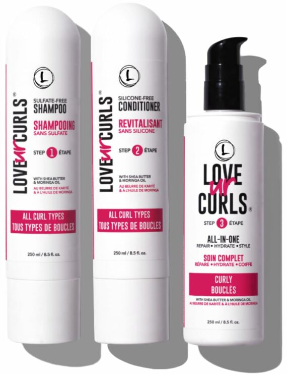 LUS (Love Ur Self) 3-Step System Shampoo and Conditioner Set with All-in-One Styler for Curly Hair Nongreasy & Moisturizing - 8.5oz each