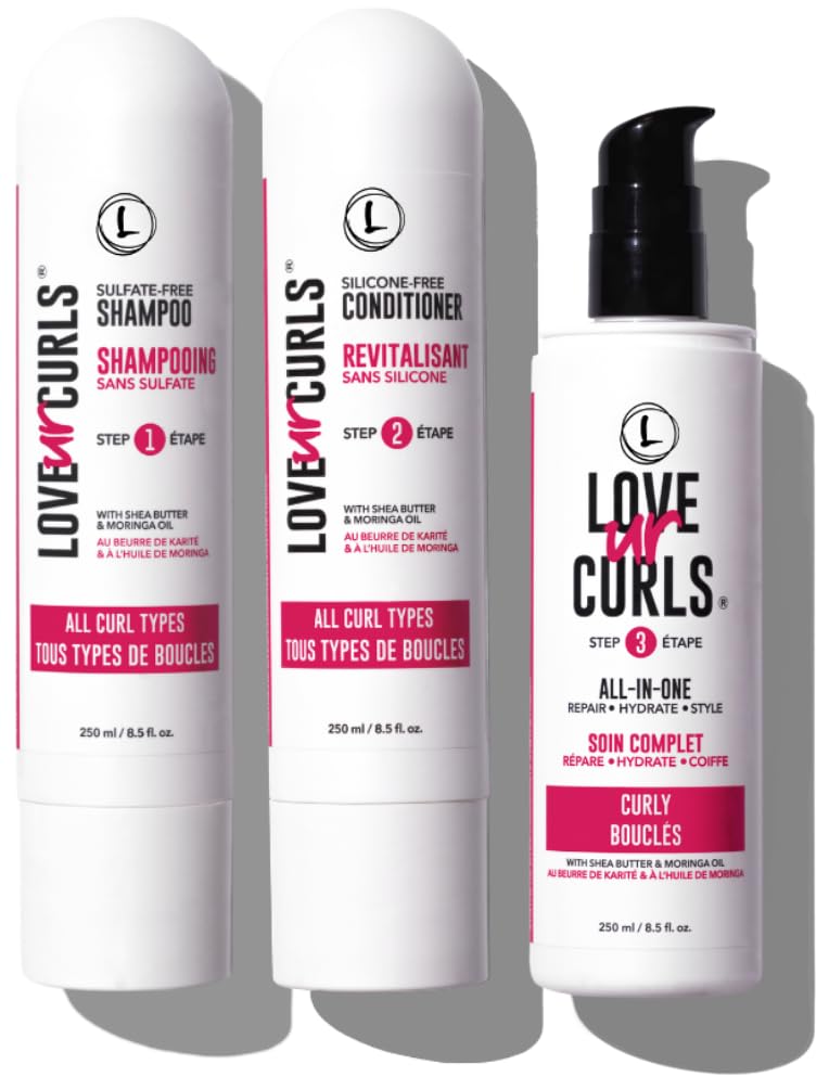 LUS (Love Ur Self) 3-Step System Shampoo and Conditioner Set with All-in-One Styler for Curly Hair Nongreasy & Moisturizing - 8.5oz each