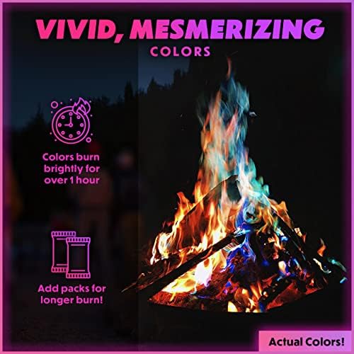 Magical Flames Fire Color Changing Packets for Fire Pit & Fireplace - 25 Pack of Fire Color Packets  Camping Accessories for Kids & Adults
