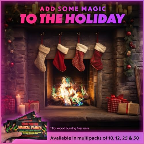 Magical Flames Fire Color Changing Packets for Fire Pit & Fireplace - 25 Pack of Fire Color Packets  Camping Accessories for Kids & Adults