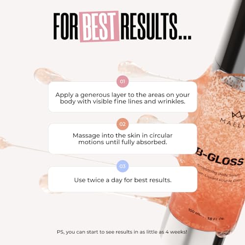 MAËLYS B-GLOSSY Smoothing Body Serum - Anti-Aging Hyaluronic Acid Serum for Body Wrinkles - Hydrating Wrinkle Serum with Peptides & Shea Butter To Smooth The Appearance Of Wrinkles