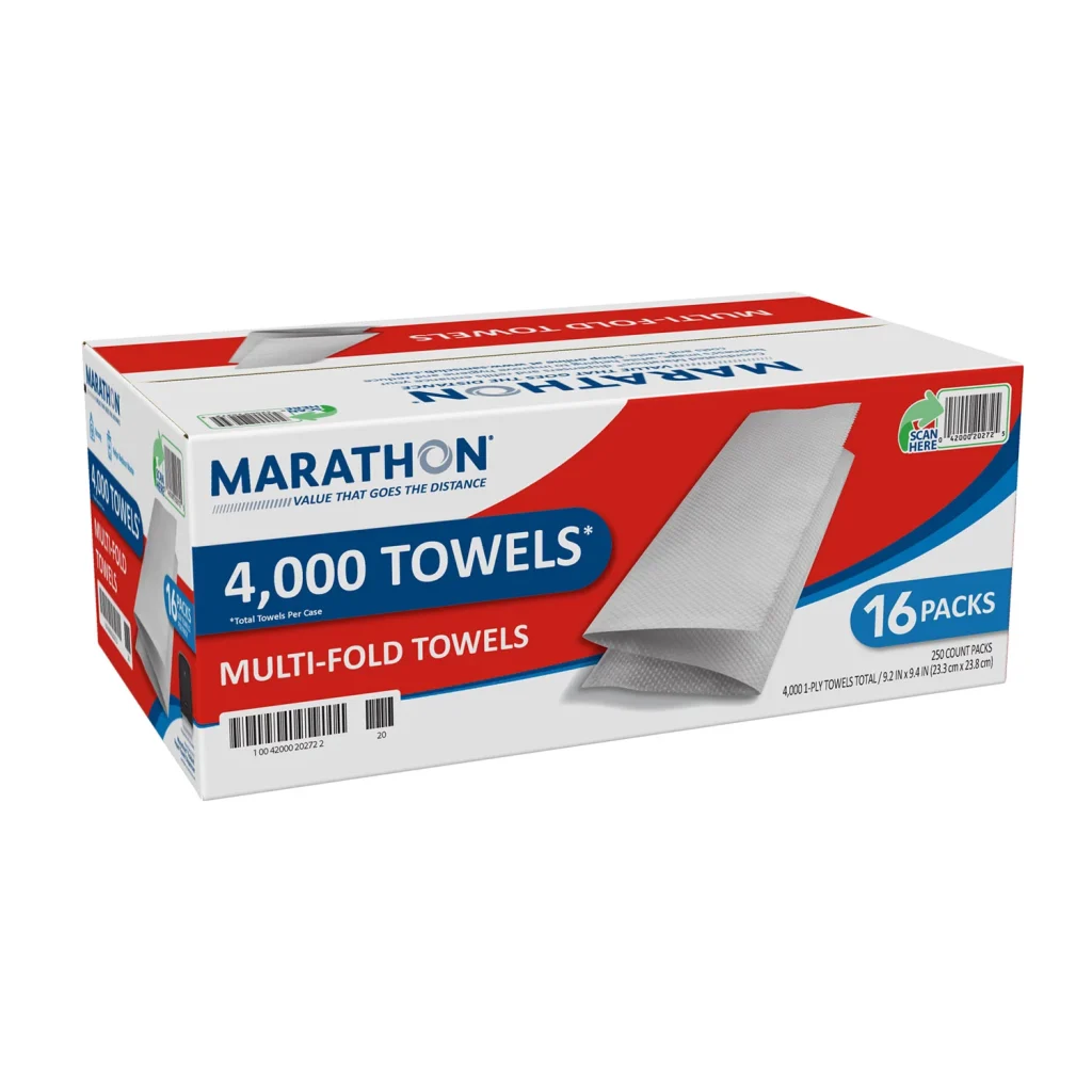 Marathon Multifold 1-Ply Paper Towels, 9.2"x9.4", White, 4000 Towels/Case, SFI Certified