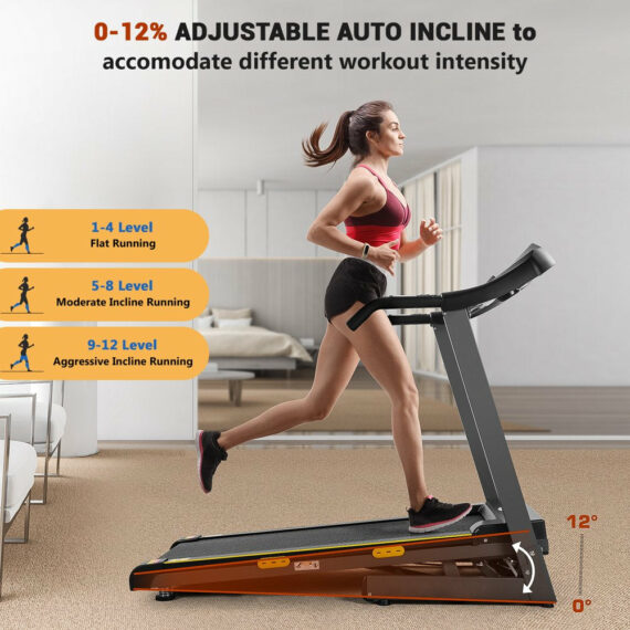 MARNUR 2.5 HP Folding Treadmill, 12% Auto Incline, 220 lb Capacity, 0.5-8.5 MPH, LCD Display, Home Gym Fitness Equipment
