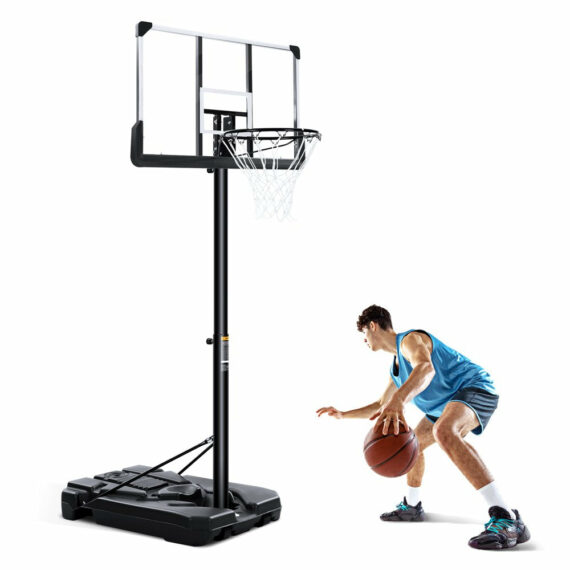 MARNUR 44" Portable Basketball Hoop, Adjustable Height 7.6-10 ft, Shatterproof Backboard, Outdoor Sports Equipment