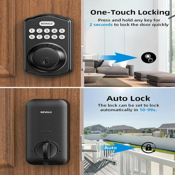 Matte Black Keyless Entry Door Lock Set with Electronic Keypad and Handle, ANSI Grade 3, Zinc Alloy, Auto-Locking, Weatherproof