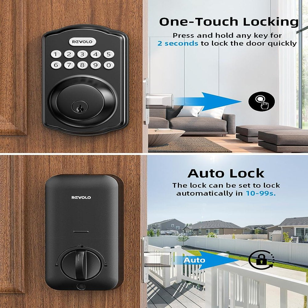 Matte Black Keyless Entry Door Lock Set with Electronic Keypad and Handle, ANSI Grade 3, Zinc Alloy, Auto-Locking, Weatherproof