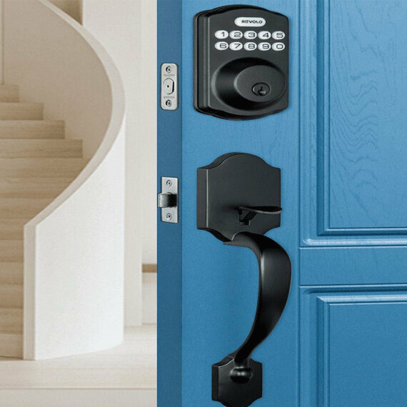 Matte Black Keyless Entry Door Lock Set with Electronic Keypad and Handle, ANSI Grade 3, Zinc Alloy, Auto-Locking, Weatherproof