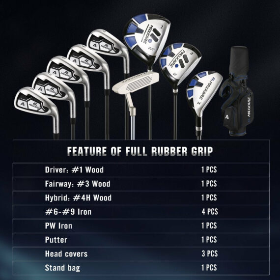 MaxKare Men's Golf Clubs Set, 13-Piece with Driver, Fairway, Hybrid, Irons, Putter, Stand Bag & Head Covers