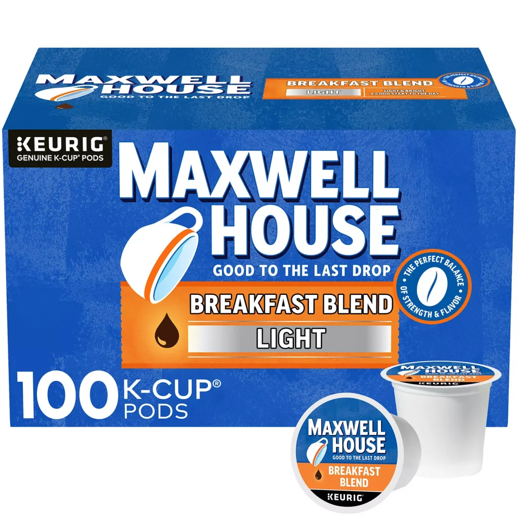 Maxwell House Breakfast Blend Light Roast Coffee Pods, 100 K-Cups, Kosher Certified