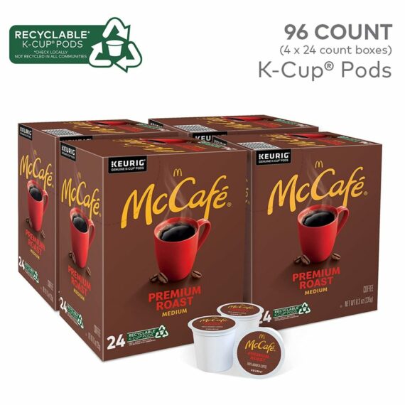 McCafé Premium Roast Medium Coffee Pods, 96 Count, 100% Arabica, Keurig K-Cup Compatible, Recyclable