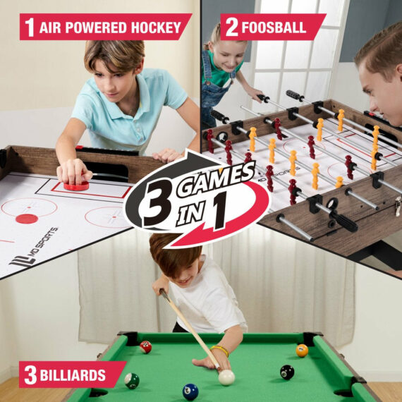 MD Sports 48" 3-in-1 Combo Game Table with Air Hockey, Foosball & Billiards, Reinforced Legs