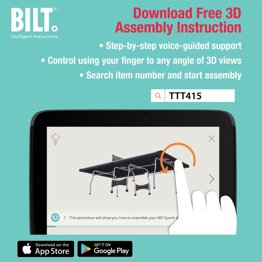 MD Sports Official Size 15mm Indoor Table Tennis Set with Accessories, Foldable Design, Steel Legs, Waterproof Finish
