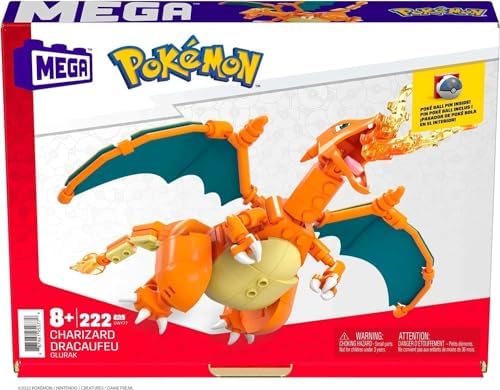 Mega Pokémon Building Toys Set Charizard with 222 Pieces  Articulated and Poseable  4 Inches Tall  for Kids