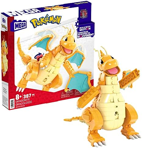MEGA Pokémon Building Toys Set Dragonite with 388 Pieces  Articulated and Poseable with Motion  7 Inches Tall  for Kids
