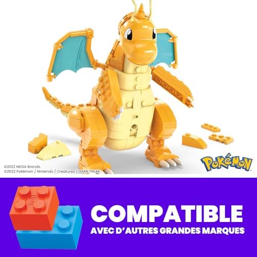 MEGA Pokémon Building Toys Set Dragonite with 388 Pieces  Articulated and Poseable with Motion  7 Inches Tall  for Kids