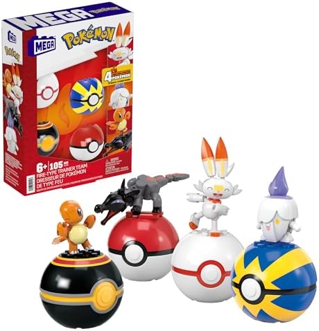 Mega Pokémon Building Toys Set Fire-Type Trainer Team with 105 Pieces  4 Poseable Character  2 Inches Tall  for Kids