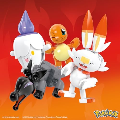 Mega Pokémon Building Toys Set Fire-Type Trainer Team with 105 Pieces  4 Poseable Character  2 Inches Tall  for Kids