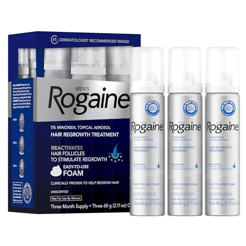 Men's Rogaine 5% Minoxidil Topical Aerosol Hair Regrowth Treatment Foam  3 Month Supply (Each Can 2.11 Ounce - 60 Gram)