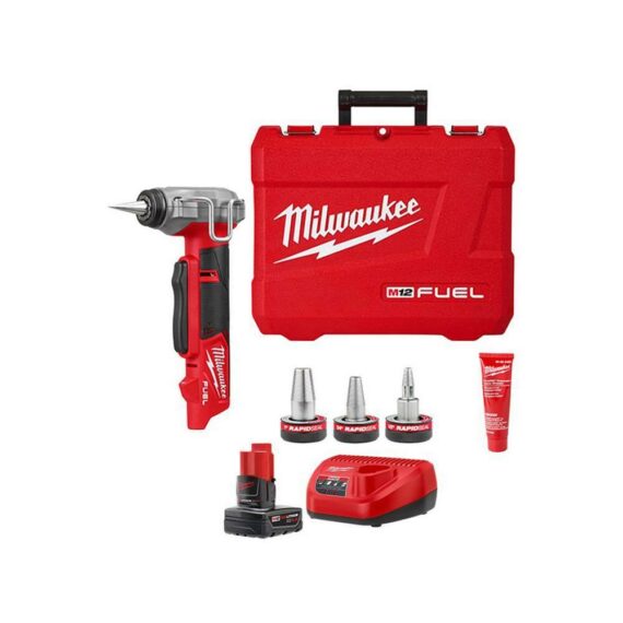 Milwaukee M12 Fuel 1/2 in. – 1 in. PEX Expansion Tool Kit with Rapid Seal ProPEX Expander Heads u0026 Battery/Charger