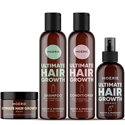 Moerie Shampoo and Conditioner Plus Hair Mask and Spray Mega Pack – The Ultimate Growth Care – For Longer  Thicker  Fuller Hair - Volumizing Products – Paraben & Silicone Free - 4 items