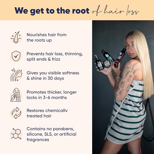 Moerie Shampoo and Conditioner Plus Hair Mask and Spray Mega Pack – The Ultimate Growth Care – For Longer  Thicker  Fuller Hair – Volumizing Products – Paraben & Silicone Free – 4 items