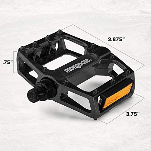 Mongoose Bike Pedals for Adult Mountain Bikes 1/2" and 9/16" Adapters Included Lightweight Durable Alloy Wide Platform Pedal with Reflective Strips on Sides Mountain Bike Accessories