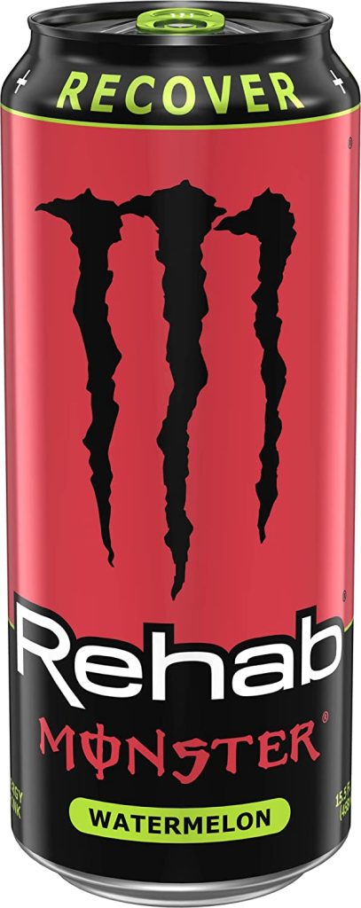 Monster Energy Rehab Watermelon Drink, 15.5oz, 24-Pack, Hydrating Electrolytes & Vitamins, 150mg Caffeine