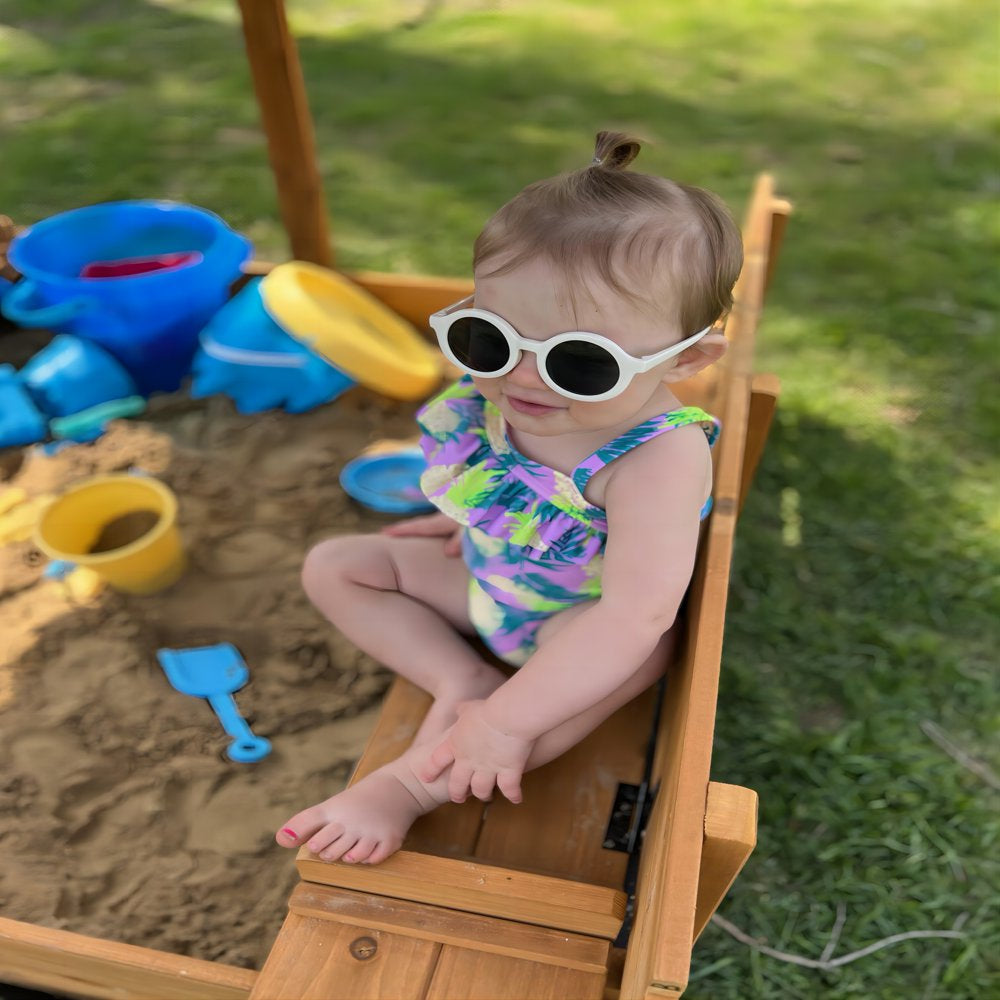 Morgete Outdoor Sandbox with Lid & Bench, Retractable Canopy, Foldable Design, 47" Large Play Area for Kids