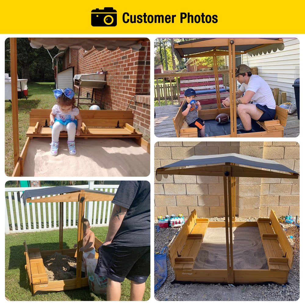 Morgete Outdoor Sandbox with Lid & Bench, Retractable Canopy, Foldable Design, 47″ Large Play Area for Kids
