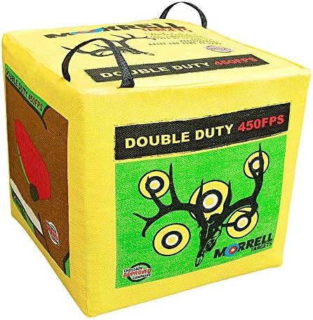 Morrell Double Duty 450 FPS Cube Field Point Archery Bag Target with Traditional Bullseyes  Nine-ball  Dartboard Game  and Deer Vitals  Yellow