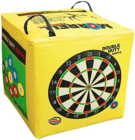 Morrell Double Duty 450 FPS Cube Field Point Archery Bag Target with Traditional Bullseyes  Nine-ball  Dartboard Game  and Deer Vitals  Yellow