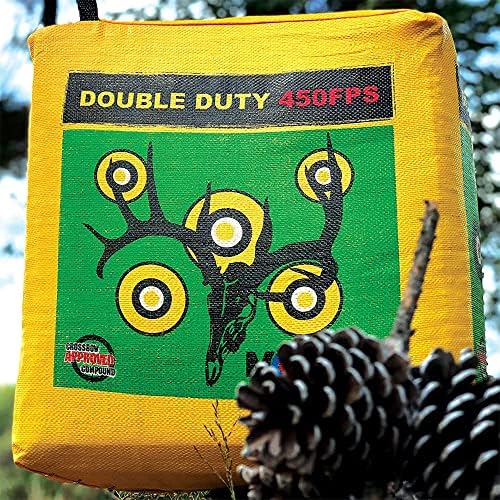 Morrell Double Duty 450 FPS Cube Field Point Archery Bag Target with Traditional Bullseyes  Nine-ball  Dartboard Game  and Deer Vitals  Yellow