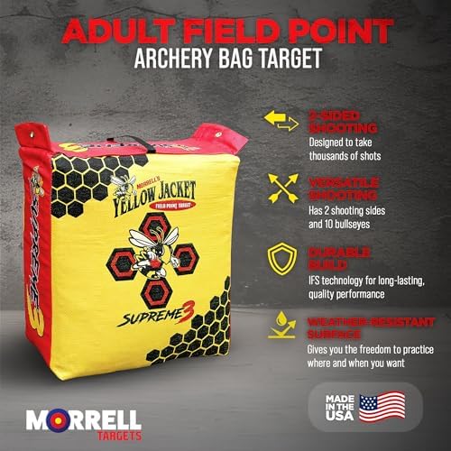 Morrell Yellow Jacket Supreme 28 Pound Field Point Archery Bag Target with Dual Shooting Sides and Multiple Bullseyes  Yellow