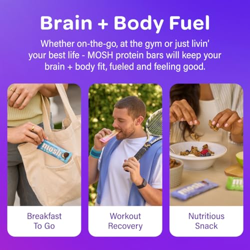 MOSH Variety Pack Keto Protein Bars High Protein Gluten Free Low Carb Brain Healthy Snack with Ashwagandha Lions Mane 15 Count