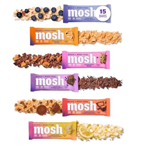 MOSH Variety Pack Keto Protein Bars  High Protein  Gluten Free  Low Carb  Brain Healthy Snack with Ashwagandha  Lions Mane  15 Count