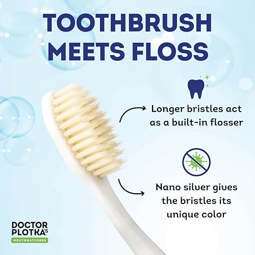 MOUTHWATCHERS Dr Plotkas Extra Soft Flossing Toothbrush Manual Soft Toothbrush for Adults  Ultra CleanToothbrush  Good for Sensitive Teeth and Gums  2 Pack – Colors May Vary