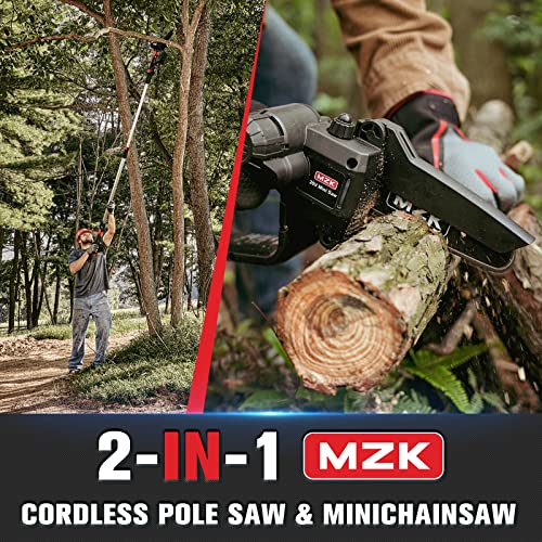 MZK 2-in-1 Cordless Pole Saw & Mini Chainsaw with 3 Replacement Chain for Tree Trimming