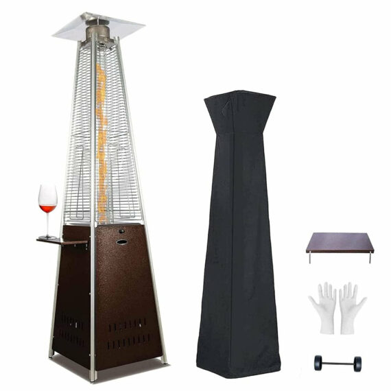 NAVINE Outdoor Propane Heater 48,000 BTU with Detachable Table and Wheels, Stainless Steel, Safety Features