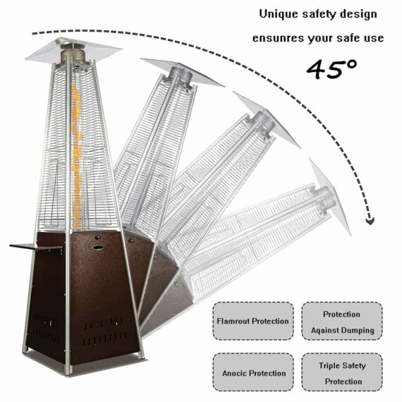NAVINE Outdoor Propane Heater 48,000 BTU with Detachable Table and Wheels, Stainless Steel, Safety Features