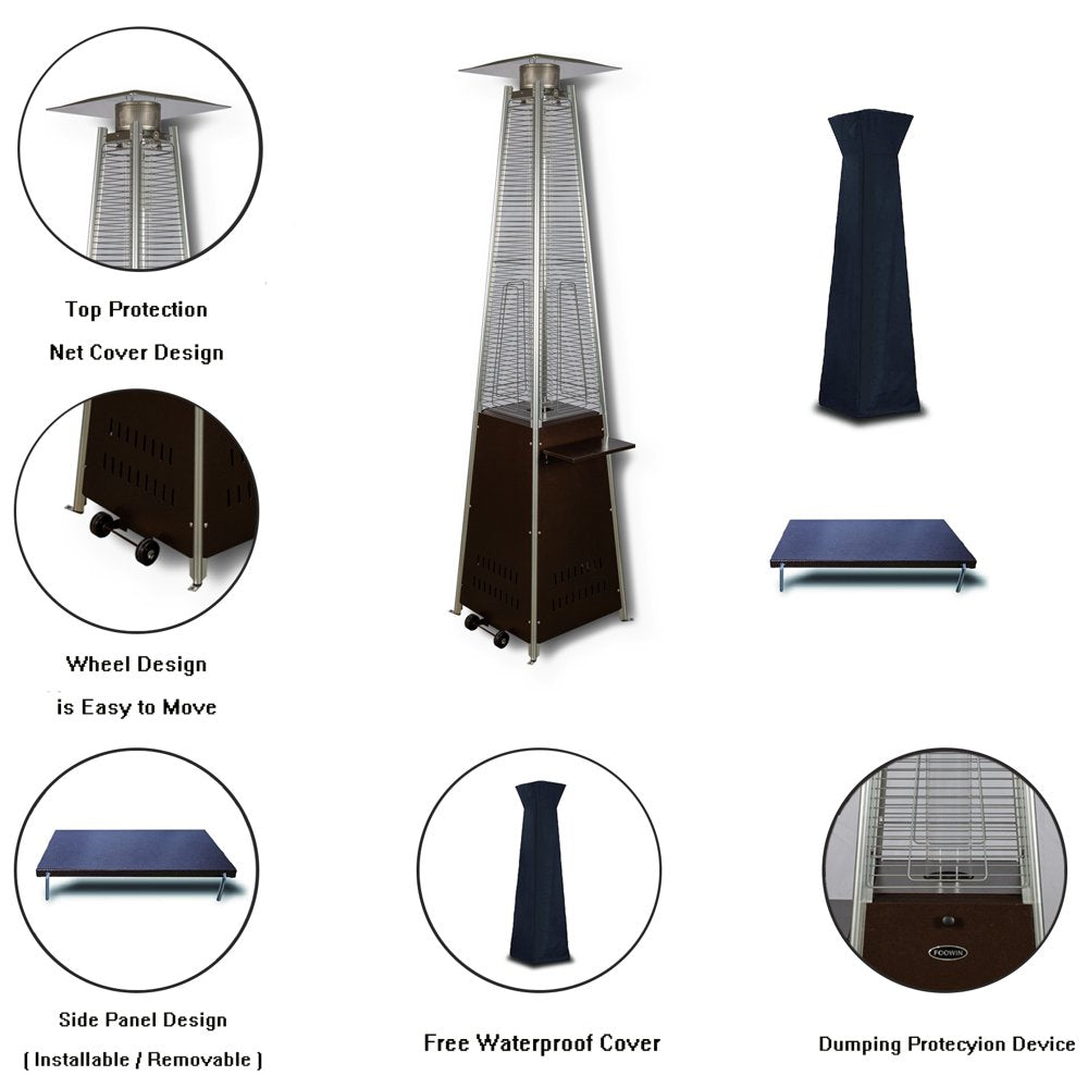 NAVINE Outdoor Propane Heater 48,000 BTU with Detachable Table and Wheels, Stainless Steel, Safety Features